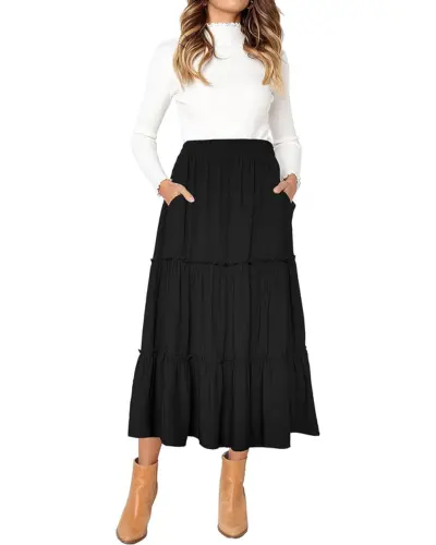 Afibi Ruffle Maxi Skirt with Pockets